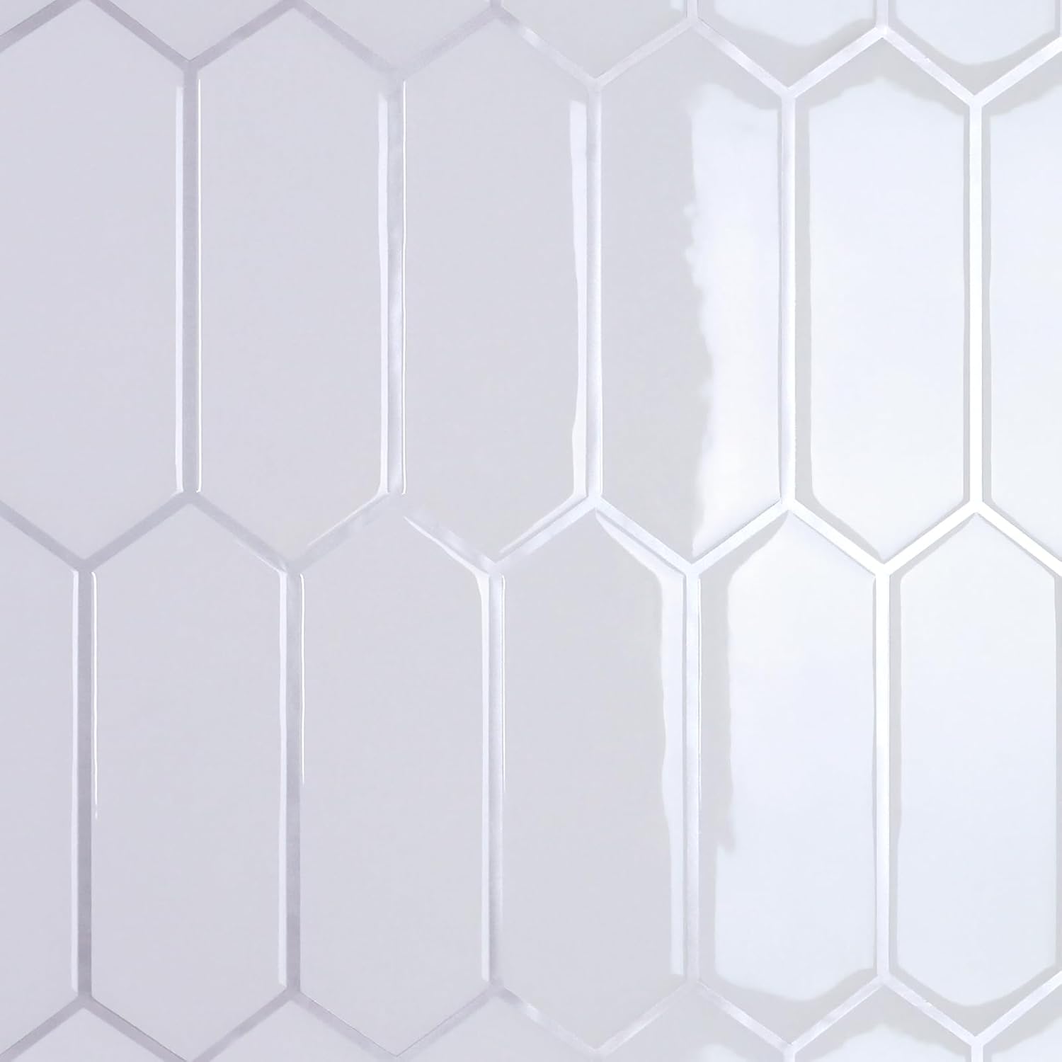 CRE8TIVE 16 Sheets White Long Hexagon Tile Peel and Stick Backsplash for Kitchen Stick on Backsplash 12"x12" Self Adhesive Backsplash White Wall Tiles for Living Room Fireplace Shower Tile Waterproof