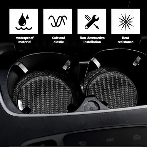 Miniatura 3 de BESULEN - Juego de 2 portavasos para automóvil de fibra de carbono, antideslizantes, insertados, universales de 2.75 pulgadas, almohadillas para