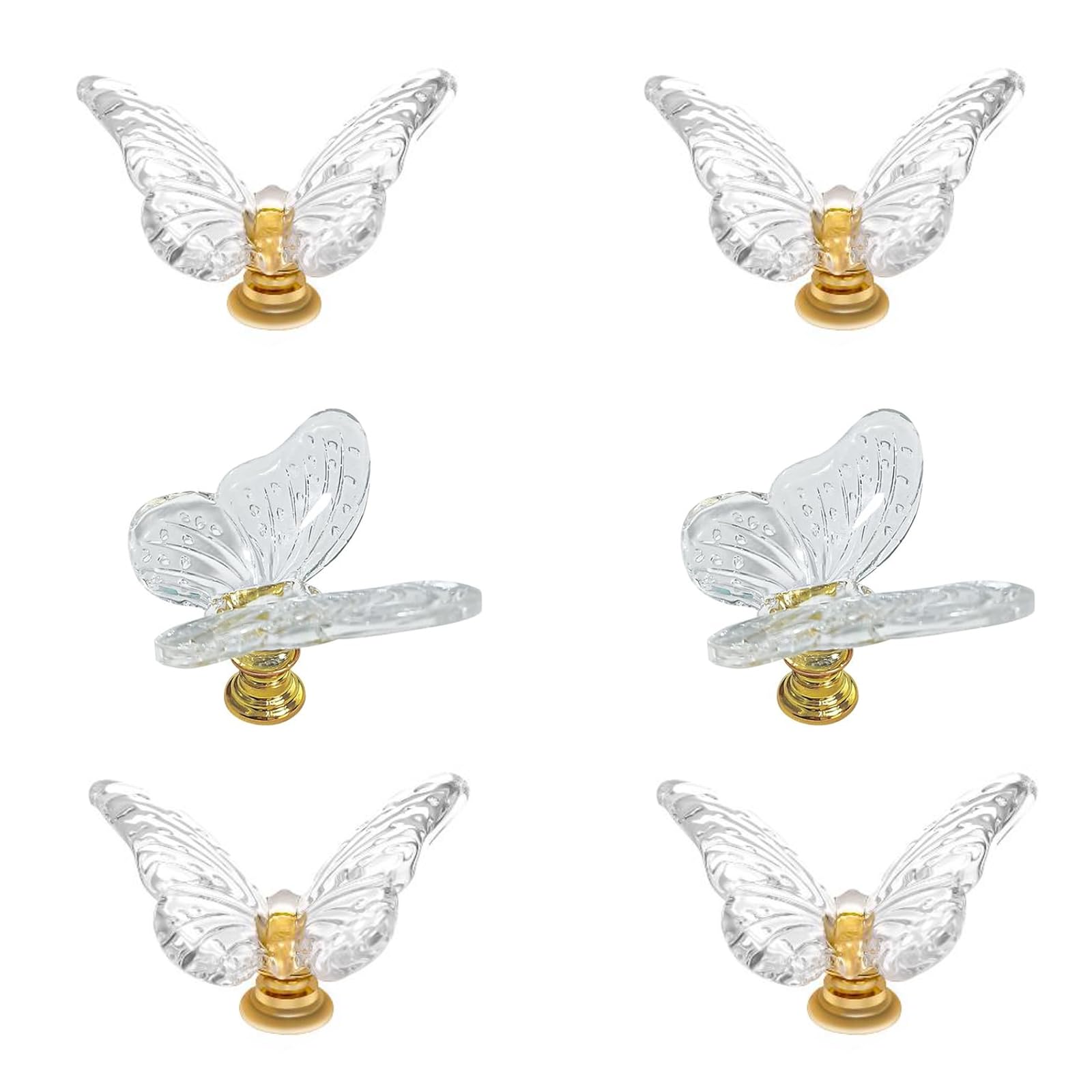 Glass Butterfly Dresser Pulls - 40mm Crystal Cabinet Handles For Furniture & Wardrobes