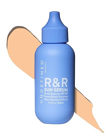 Undefined Beauty R&R Sun Serum SPF 50 – Tinted Mineral Sunscreen with Niacinamide, Broad Spectrum Protection & Blue Light Defense (Light Tint)