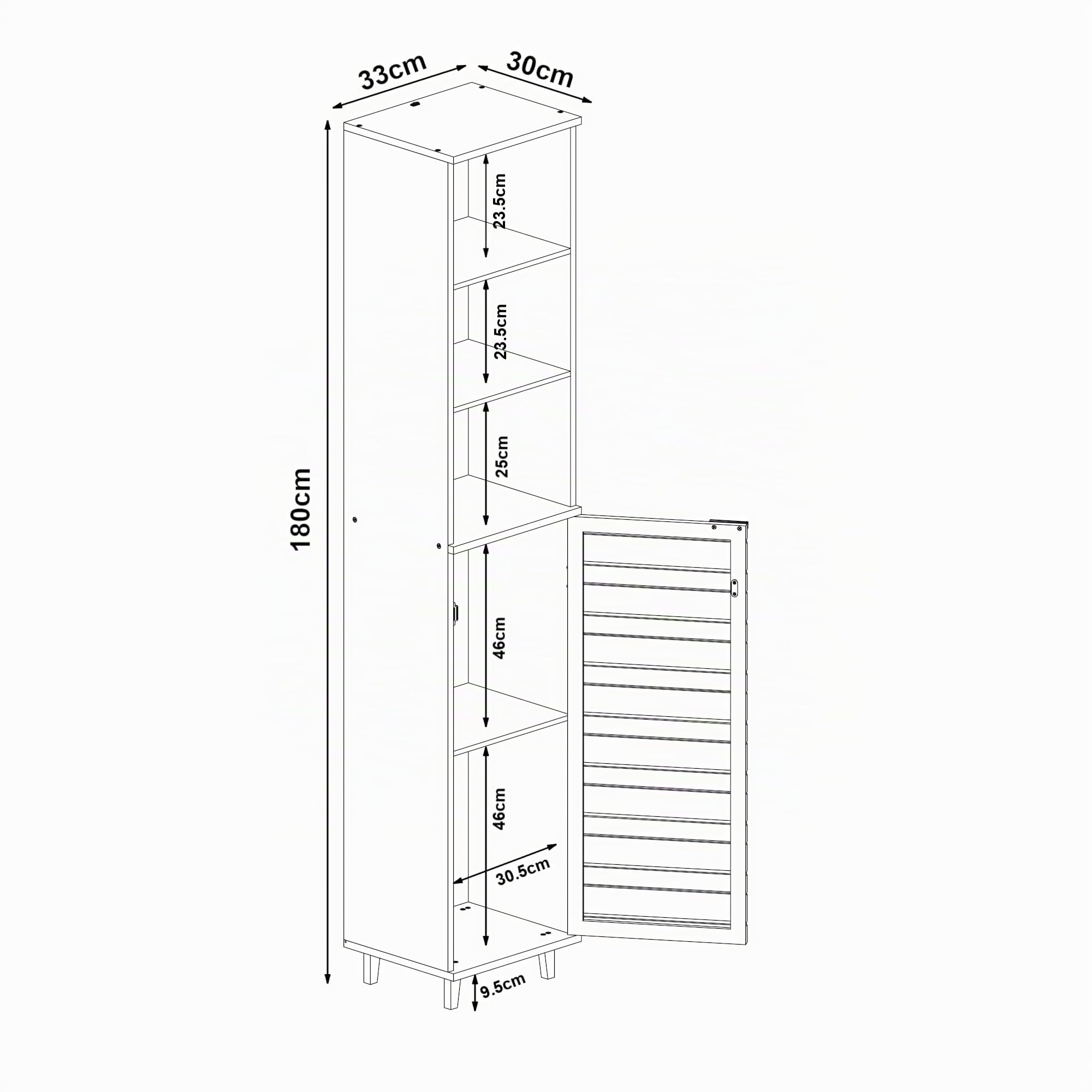 [en.casa] Mobile a Colonna da Terra per Bagno Lavanderia Corridoio Mobile Alto 180 x 33 x 30 cm con Scomparti Aperti e Chiusi da Anta e Ripiano - Bambù Naturale