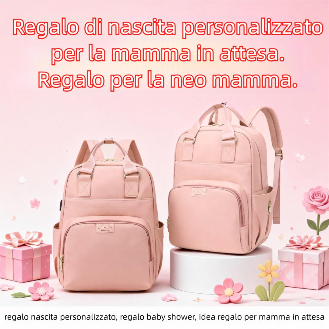 Generico Zaino Fasciatoio Personalizzato con Nome Ricamato - Borsa Mamma con Porta USB, Scomparto Termico e Separazione Asciutto/Bagnato - Zaino Neonato per Passeggino, Regalo di Nascita
