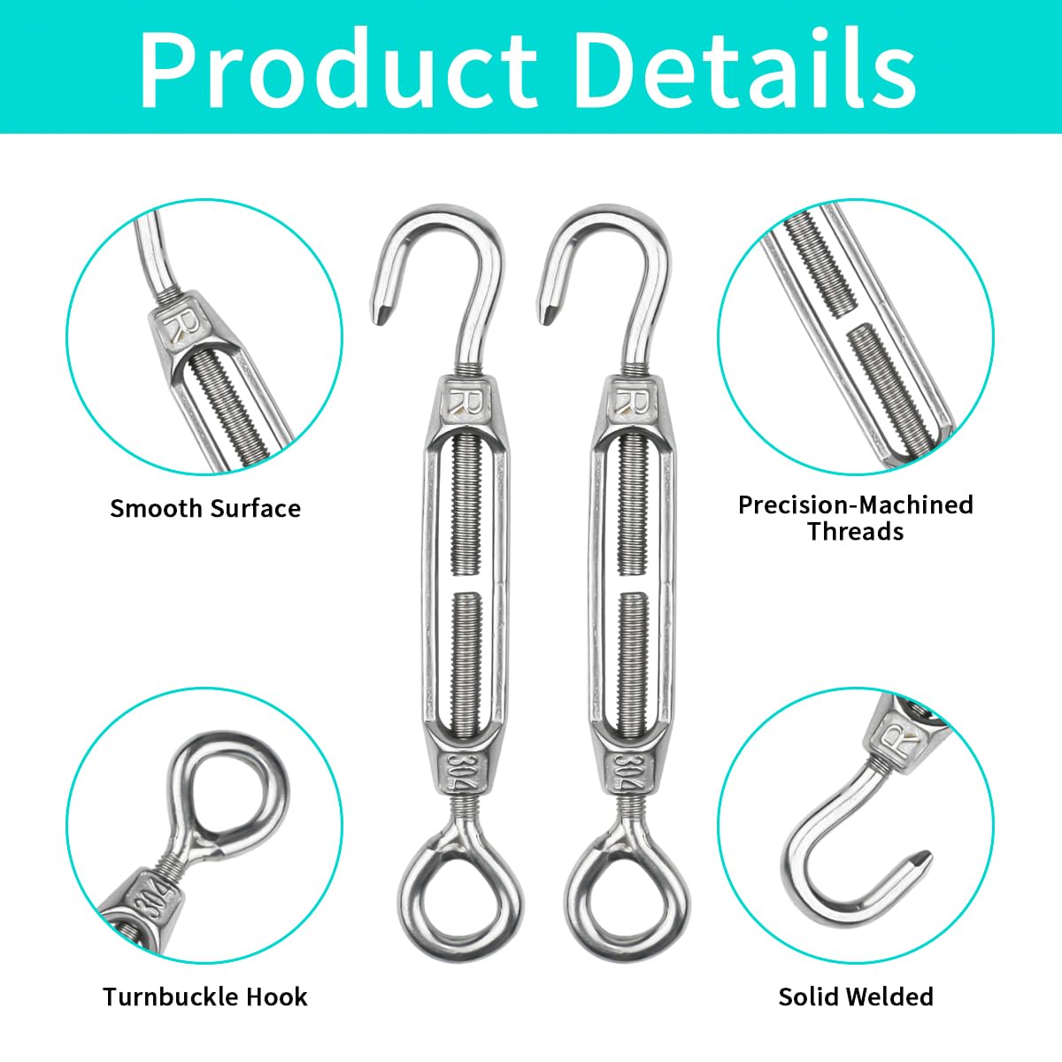 Set Tendifilo In Acciaio Inox 304 – Kit Fune Metallica 2 Mm X 40 M Con Ganci, Morsetti E Occhielli Per Giardino E Fai Da Te - 2