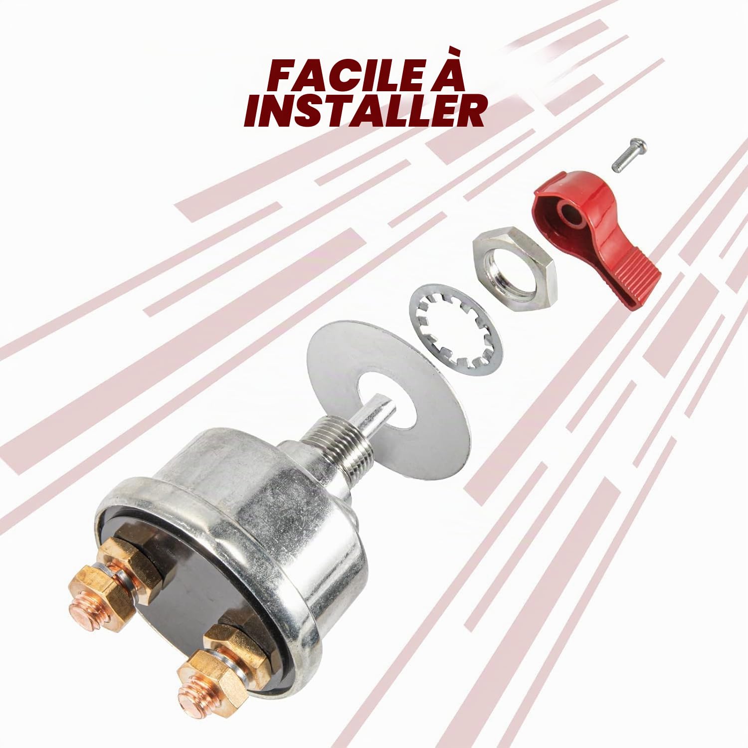 Greluma Kit de commutateur de déconnexion de batterie principal à courant élevé 300A,interrupteur de coupure de courant de batterie 12-48V avec plaque frontale pour voiture,véhicule,hors-bord marin