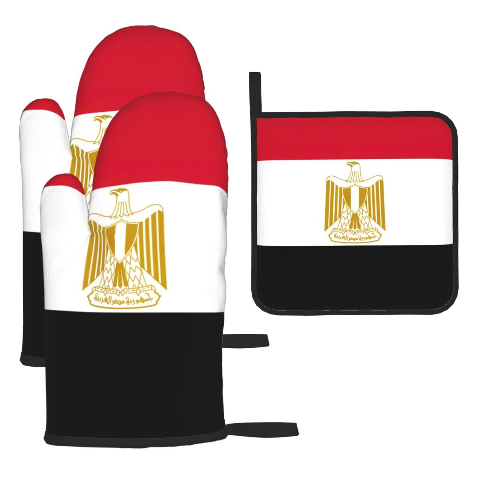Egyptian Flag Print Oven Kitchen Gloves For Baking Outdoor Grilling Home Use Mitts Microwaving Bbq