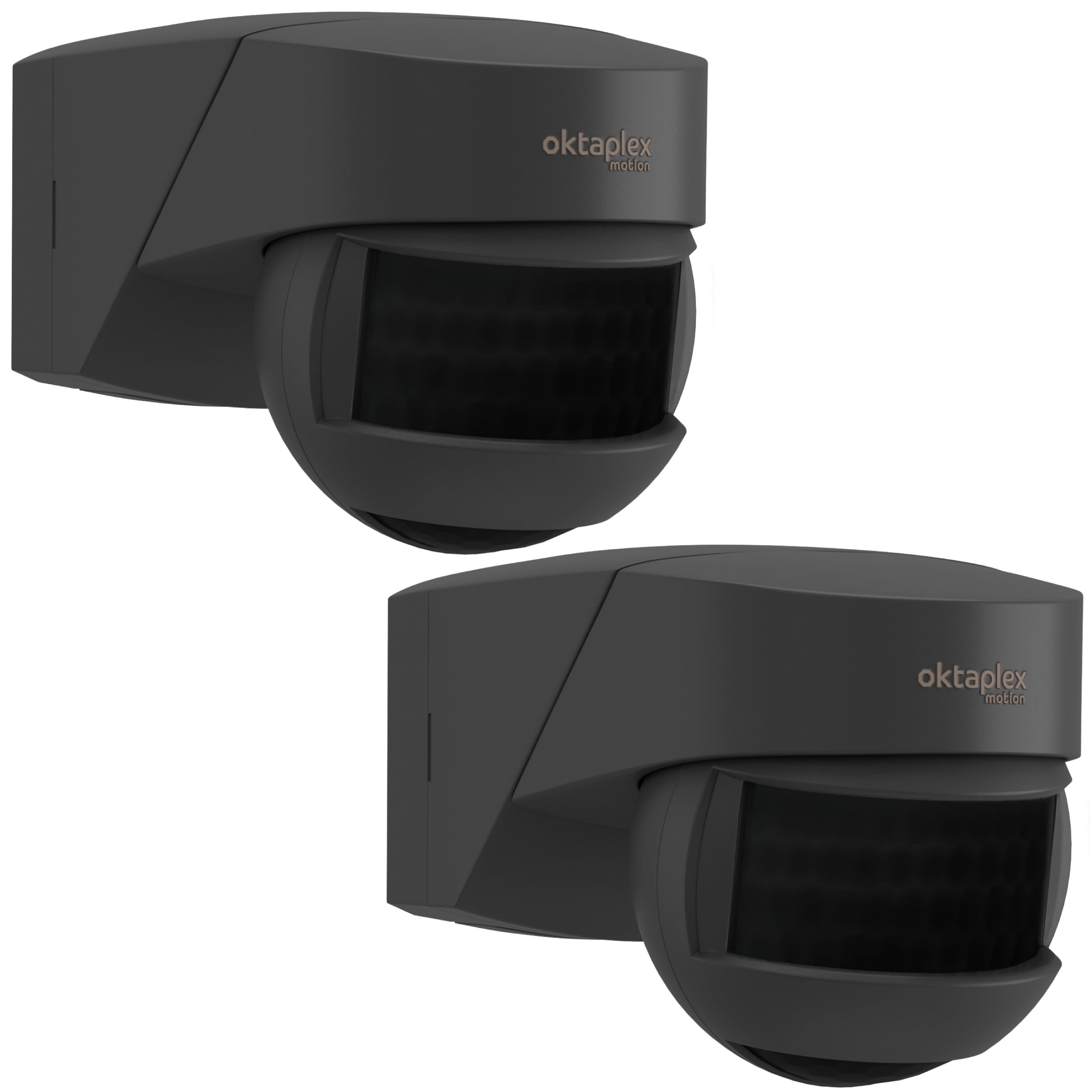 Oktaplex Lea - Juego de 2 detectores de movimiento para exteriores, color antracita | Sensor PIR IP54 de 180 grados, 12 m, montaje en esquina, 230 V, apto para LED