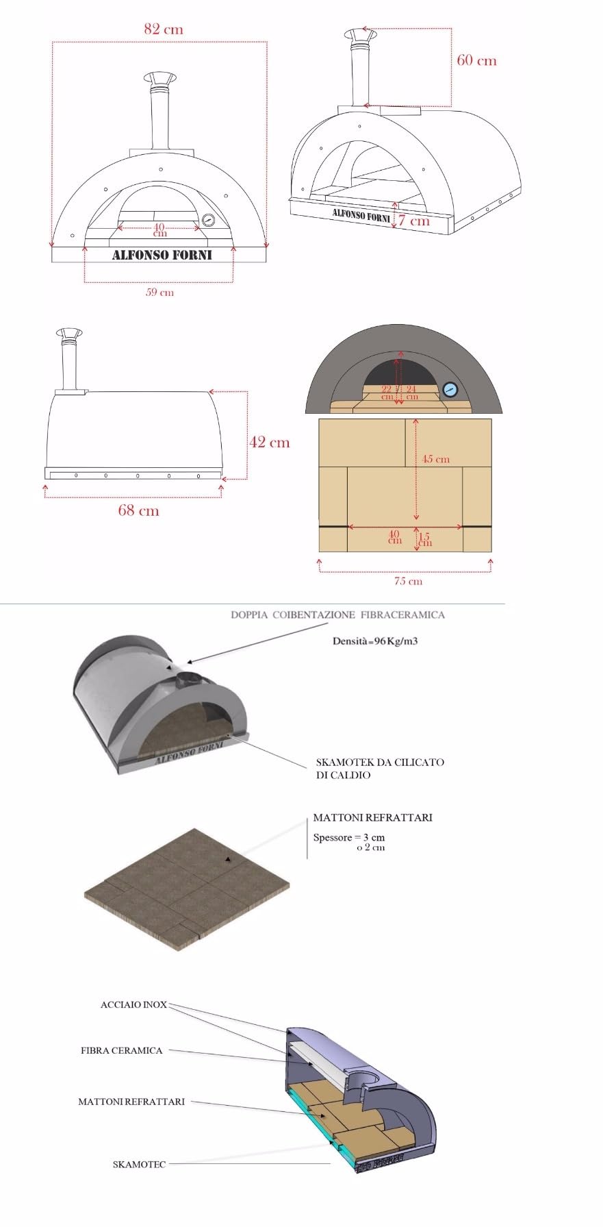 Forno Pizza Da Esterno A Legna - Alfonso 2 Pizze - Per Pizza, Pane, Focaccia, Camera Di Cottura In Mattoni Refrattari Biscotto 3 cm, Acciaio Inox, 500 Gradi, Coibentato Skamotec - MADE IN ITALY
