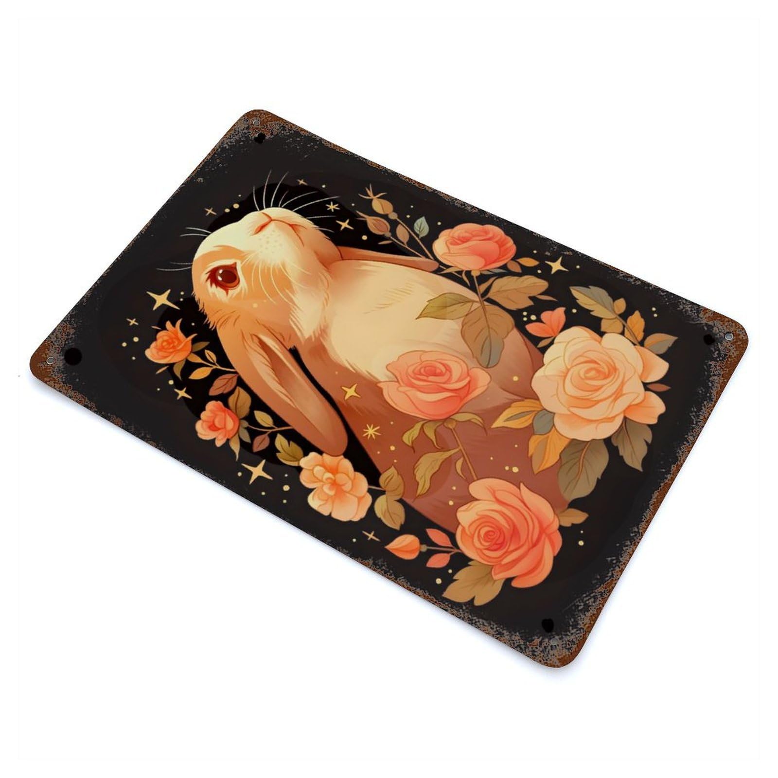 Bunny with Roses Retro Metal Sign 11.8"x7.9", Classic Wall Plaque for Garage, Pub Or Kitchen