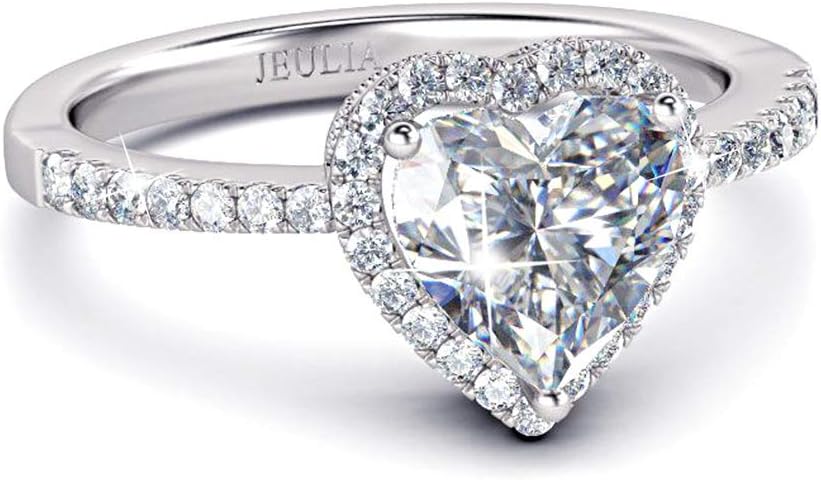 Jeulia 3 Carat CZ Solitaire Engagement Rings Halo Sterling Silver Heart Cut Diamond Bridal Rings Cubic Zirconia Wedding Band Promise Anniversary Rings with Jewelry Box