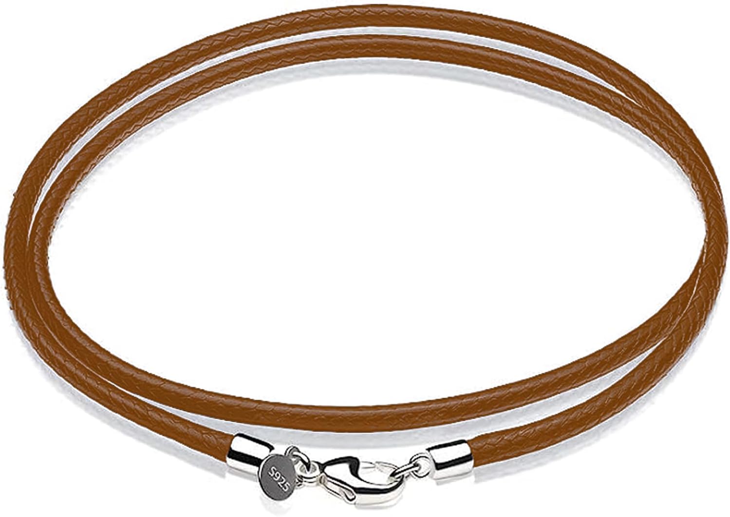 Leather Necklace for Men Women with Solid 925 Sterling Silver Lobster Clasp 3mm Black/Brown/LightBrown/Red Leather Necklace Cord 16/18/20/22/24/26/30 Inches