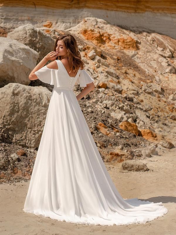 Chiffon Maternity Wedding Dresses 2025 V Neck Pleated Pregnant Bridal Gown Short Sleeve Formal Dress LZY834 - Image 2