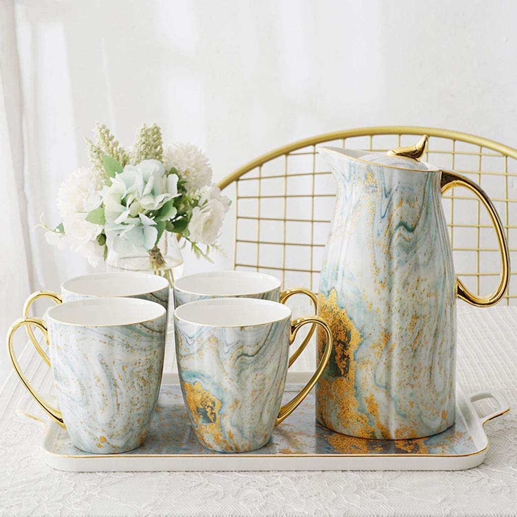 Zestaw Do Herbaty 6 Sztuk Styl Europejski Zestaw Herbaty Z Tacą Wykwintne Luksusowe Ceramiczne Zestaw Do Parzenia Kawy I Herbaty Hotel Domowy Czajniczek 4 Zestaw Filiżanek Garnek 1600ml Zestaw Do Czaj
