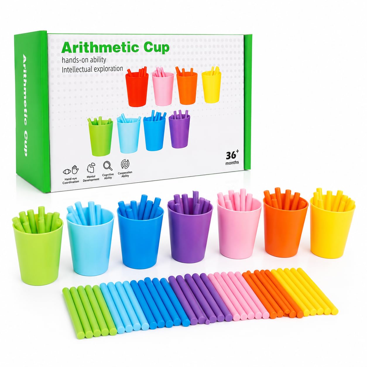 Cup Counting & Color Sorting Game for Kids 3+ Years | Montessori Math Learning Toy with 8 Color Cups & Counting Sticks | Early Education STEM Activity for Preschool Toddlers-image-21
