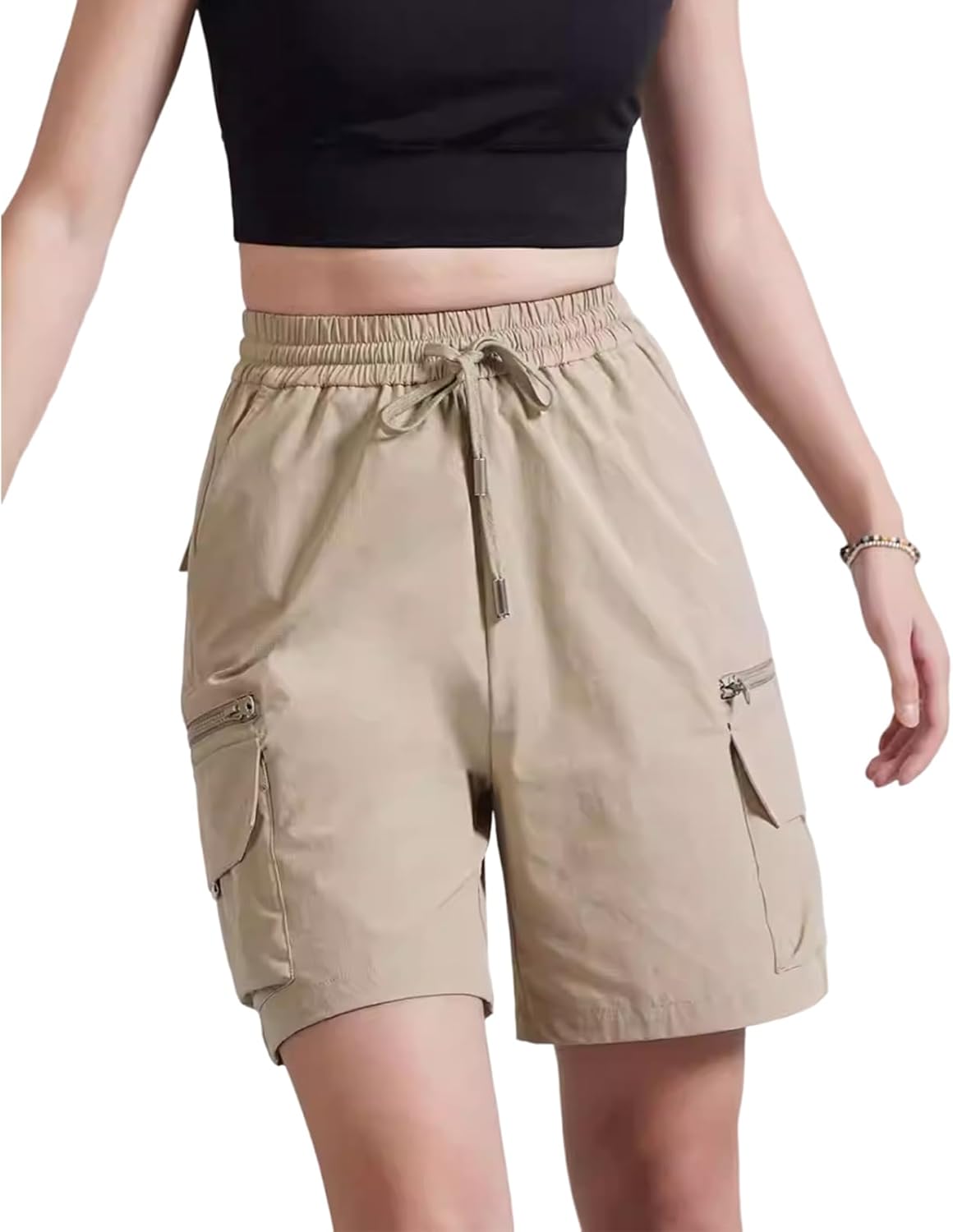 Hewlshawn Women's Shorts Hiking Cargo Pants with Pockets Athletic Casual Elastic Waist Bermuda Streetwear Shorts for Summer - Image 6