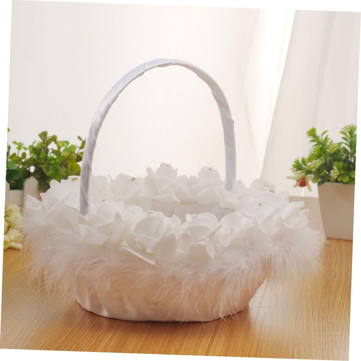 Toyvian Wedding Flower Basket White Handheld Bride Basket Floral Container for Ceremony Supplies