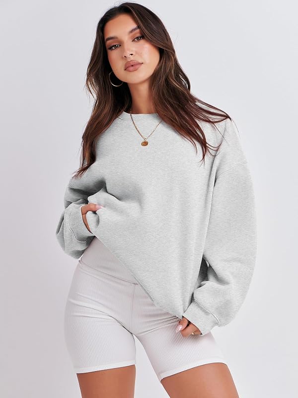 ANRABESS Sweatshirt for Women Oversized Crewneck Fall Outfits,Gray,L image 6