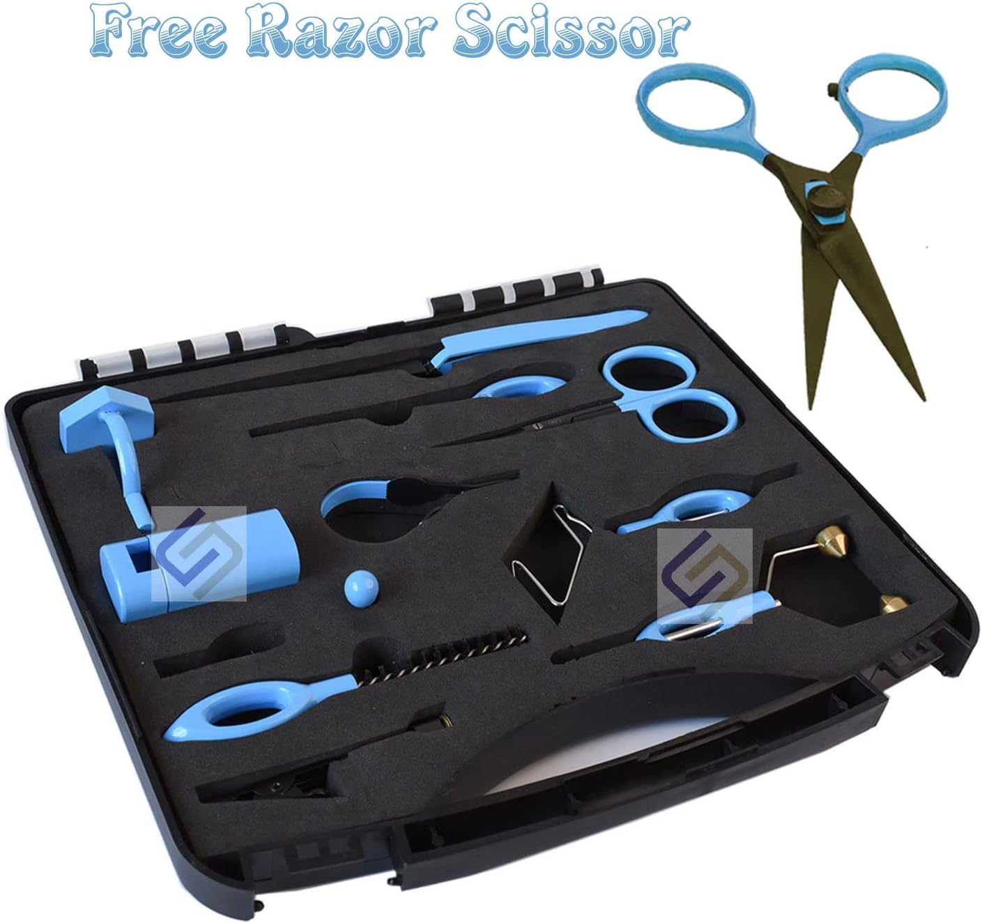 NUS Pro Fly Tying Tool Kit Gift Set (10 Premium Tools) Free Razor Scissor (Blue)