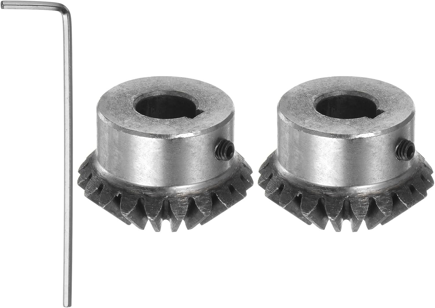 HARFINGTON 2pcs Bevel Gear 2M 20 Teeth 14mm Shaft Hole 1:1 Tapered Pinion Gear with 5mm Keyway 45# Steel 2 Module 90 Degree Steering Gear with M5 Fixing Hole, for Hardware Mechanical Rotation