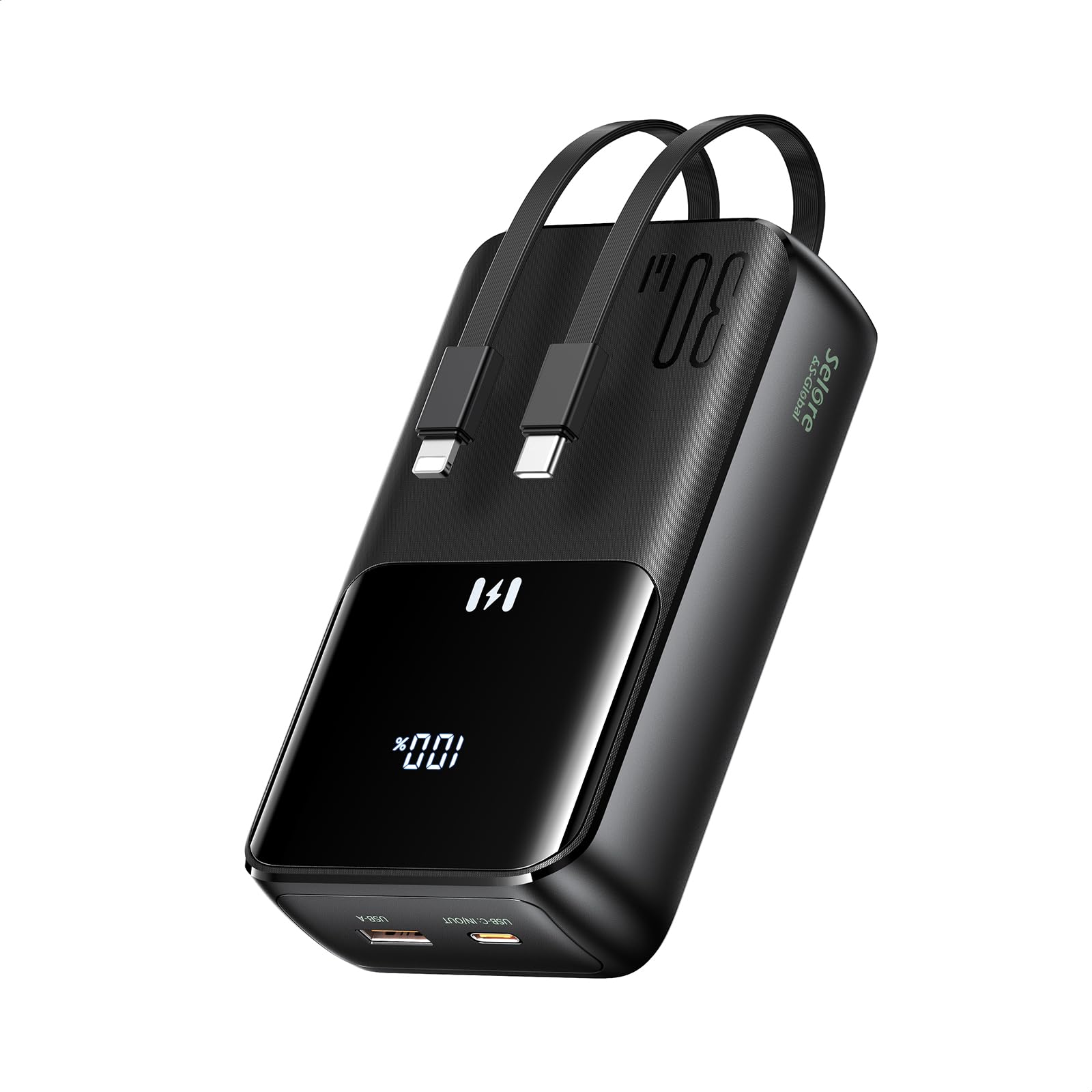 Selore&S-Global Power Bank, 20000mAh 30W Bateria Externa Carga Rapida, Cargador Portátil con Cable Integrado, 4 Outputs, USB C Powerbank Compatible con iPhone 17 16 15 14 13 Samsung iPad MacBook Air