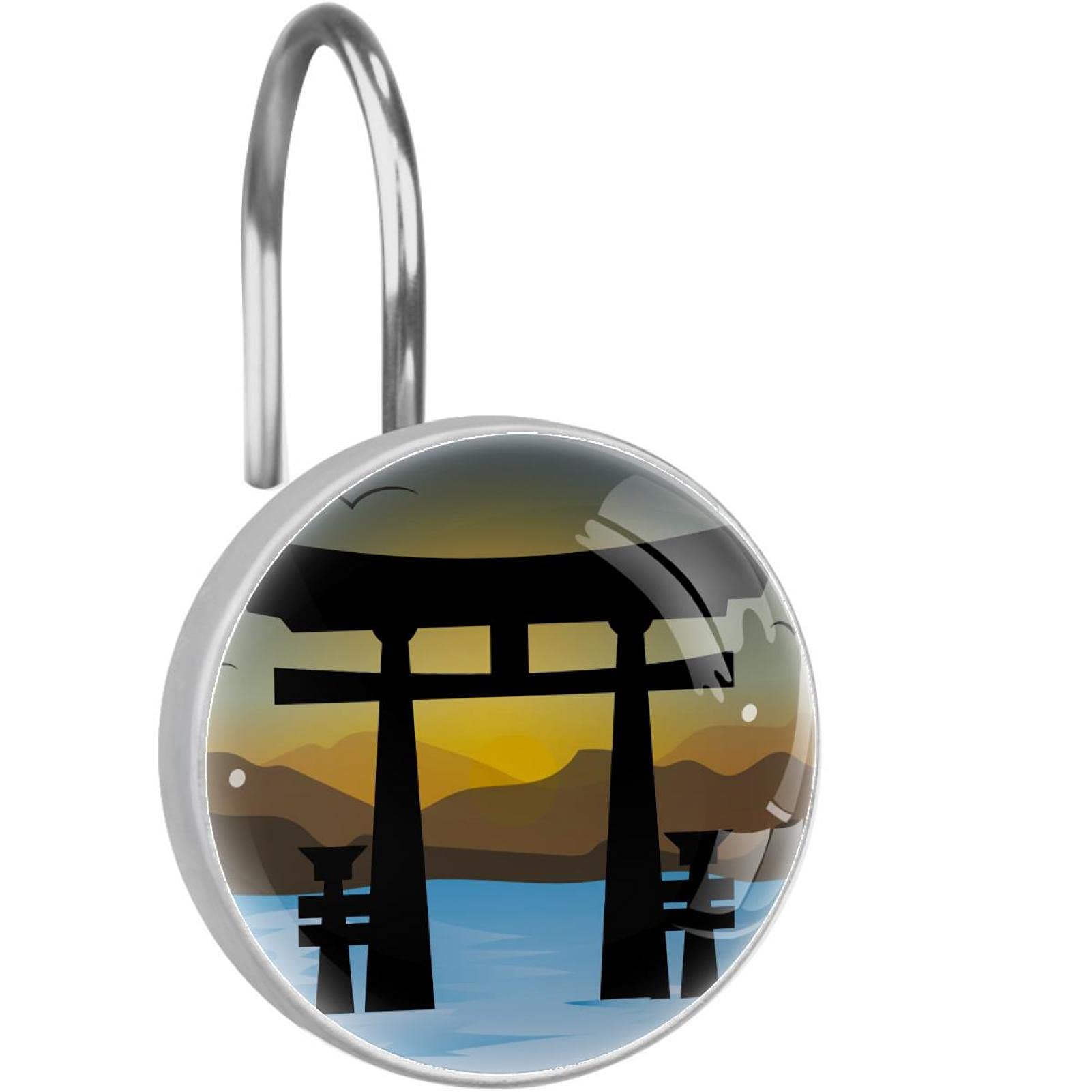 Crochets rideau de douche évasion japonaise lot de 12 anneaux inox pour voyager de chez soi