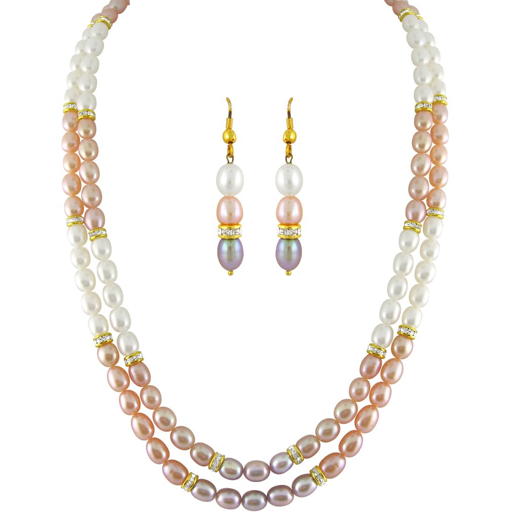 Sri Jagdamba Pearls Dealer White Gold-Plated 2 Line Necklace Set for Women | Oval Freshwater Pearls 5-6MM | 18-20 Inches Length | Iconic Hyderabad pearl Necklace Set Gift To Women/Girls (B00L7WUBFY) Amazon Price History, Amazon Price Tracker