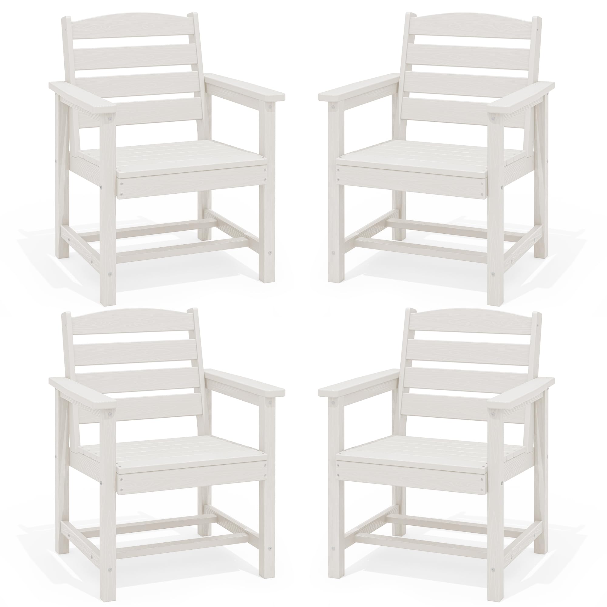 SERWALL Outdoor Dining Chairs Set of 4, All-Weather HDPE Patio Dining Chair with 19.7" Widened Seat, for Backyard, Garden, White