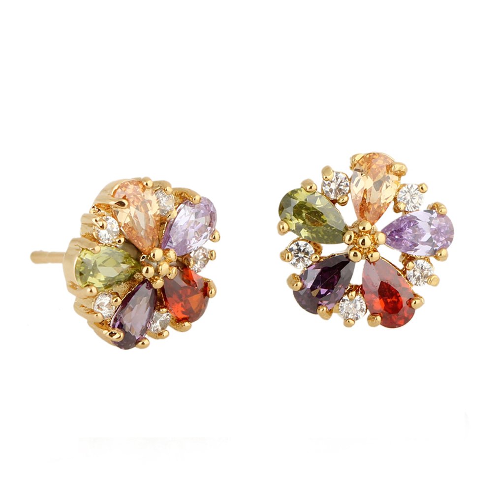 YAZILINDexquisita flor Zirconia cúbica aretes de oro hipoalergénicos plateado regalo ideal para mujeres chica