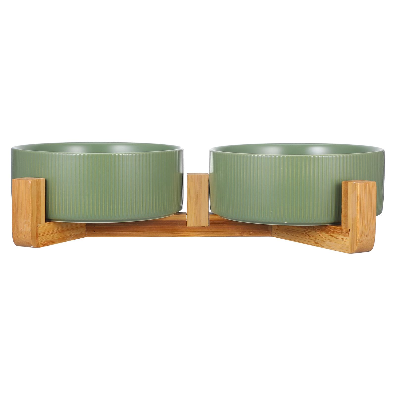 Ciotole per Cani Rialzate in Ceramica con Supporto in Legno, Doppia Ciotola Rotonda, Anti-ribaltamento, per Cibo e Acqua, Uso Domestico, per Cani e Gatti