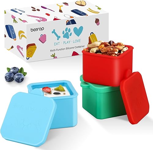 BEFSOP Recipiente para aderezo de ensalada, compatible con lonchera para niños, recipientes pequeños de silicona seguros para alimentos de 3 x 3