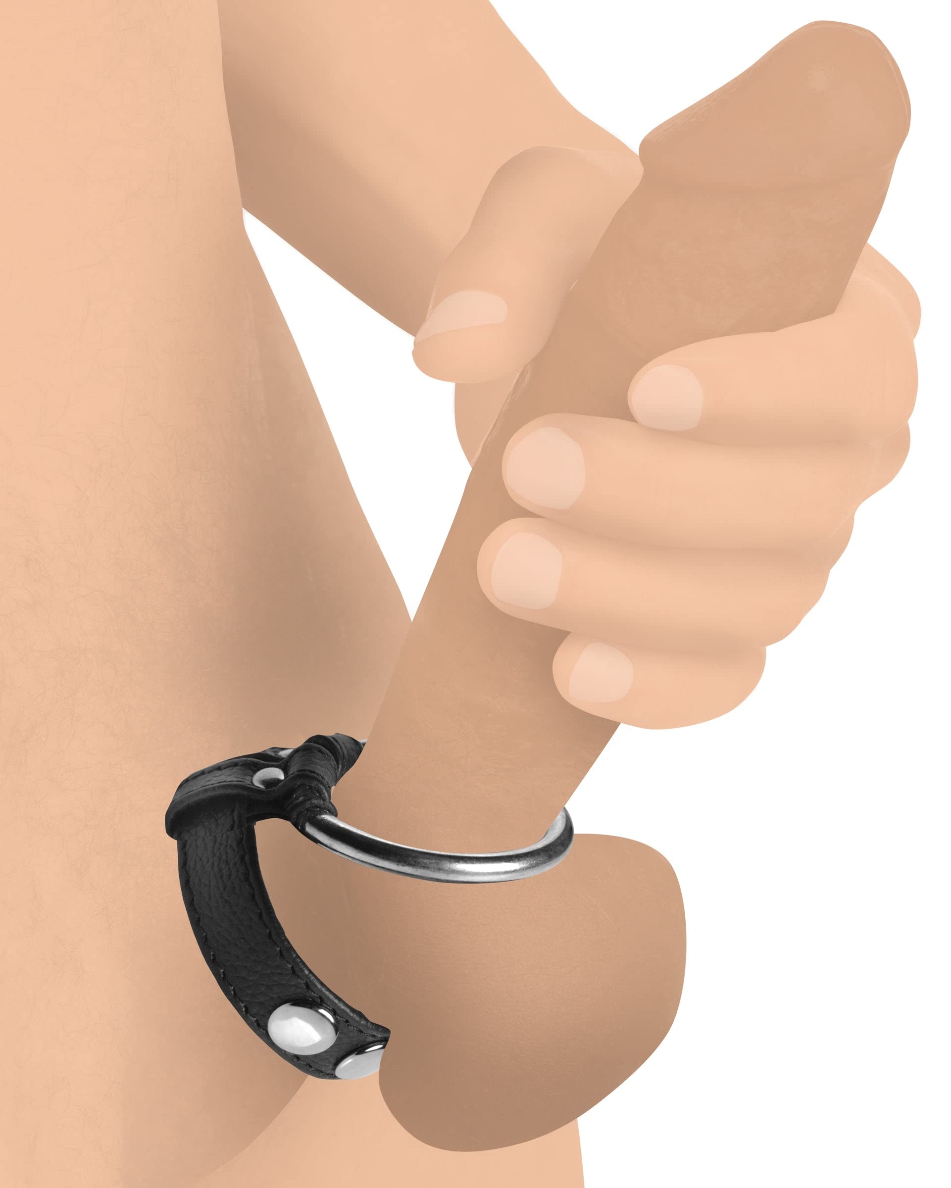 XR PLAY HARD Strict Leather Cock & Ball Ring | Studded Leather & Steel Adjustable Cock Ring for Men & Couples | Enhances Stamina & Sensation | Ring-AG847 | 8.25 in Length | Black