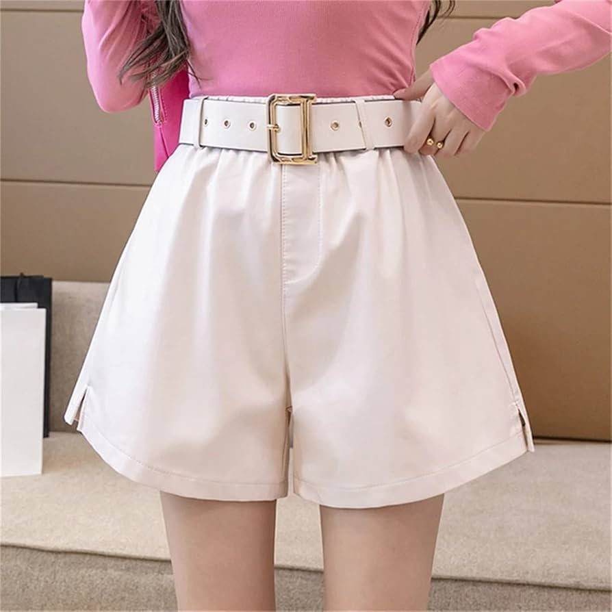 ホワイト ハイウエスト ショートパンツ ベルト付き ホワイト ハイウエスト ショートパンツ ベルト付き