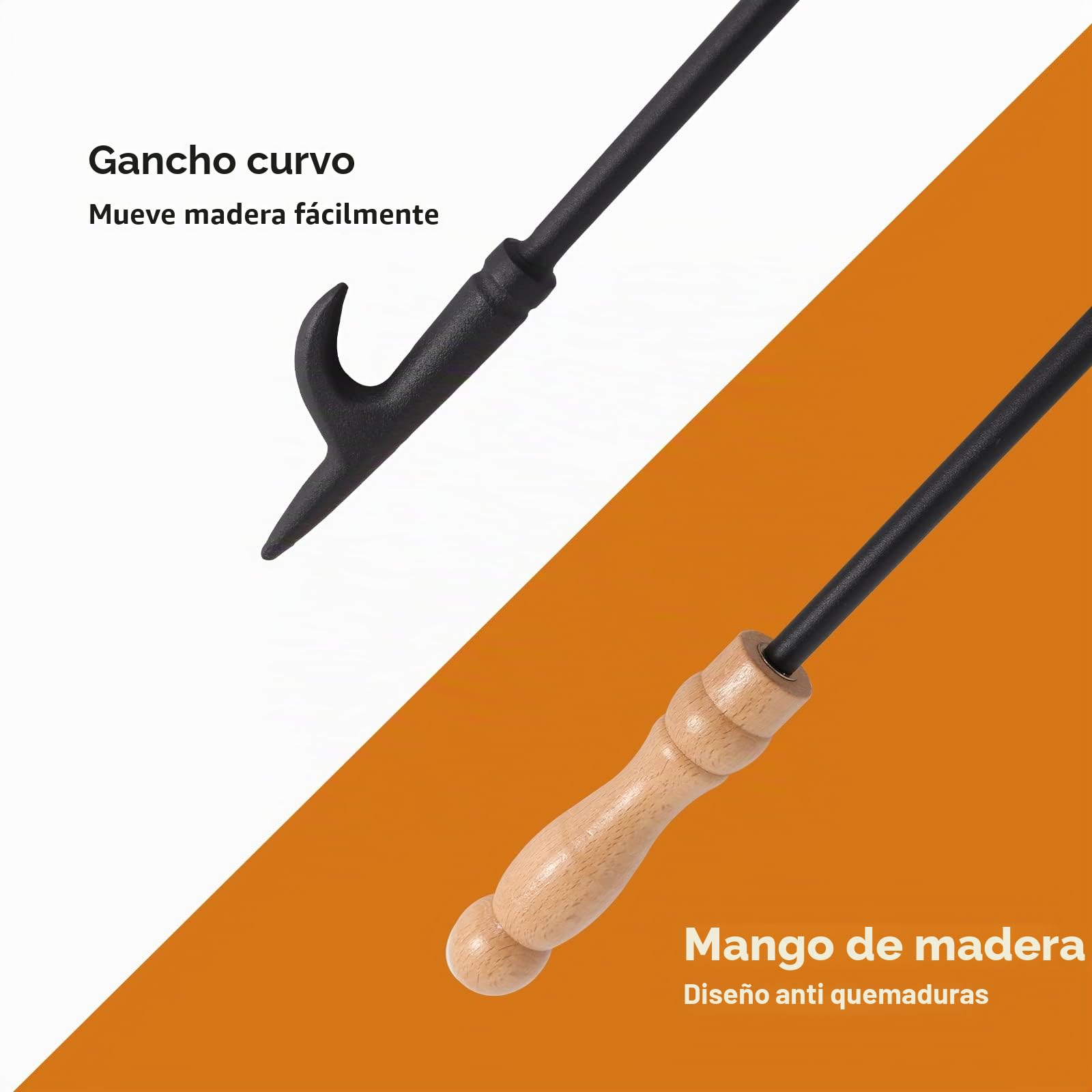 Juego de Chimenea Uten, Juego de 2 Accesorios para Chimenea, Pinzas para Fuego de 64 cm, Gancho para Fuego de 81 cm, para Uso Interior y Exterior, Calefacción y Barbacoa, Hierro