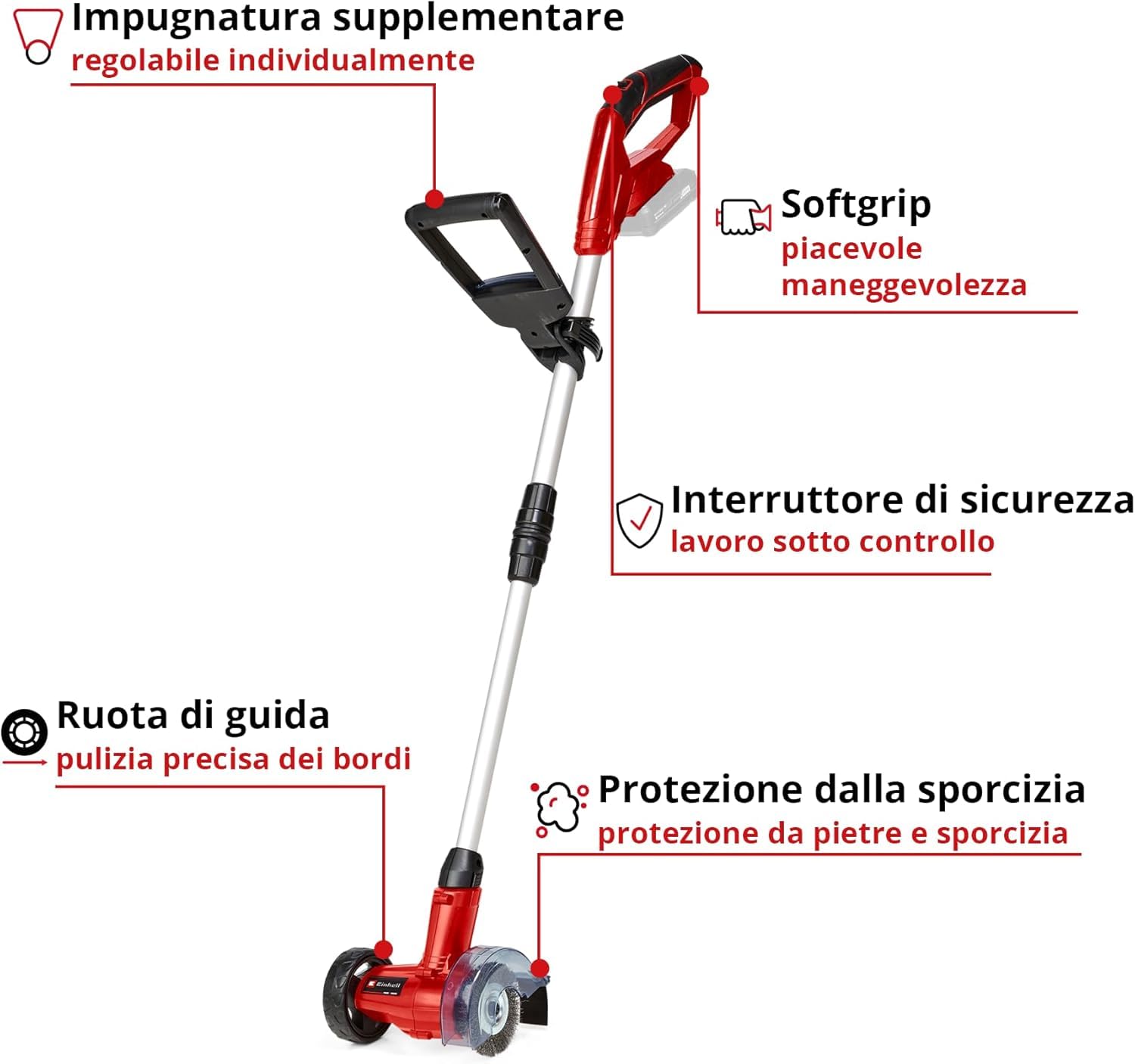 Einhell Pulisci fughe a batteria GC-CC 18 Li - Solo Power X-Change (18V, Velocità giri 1200 /min, manico telescopico, incl. 1 spazzola nylon e 1 in acciaio, senza batteria e caricabatteria)