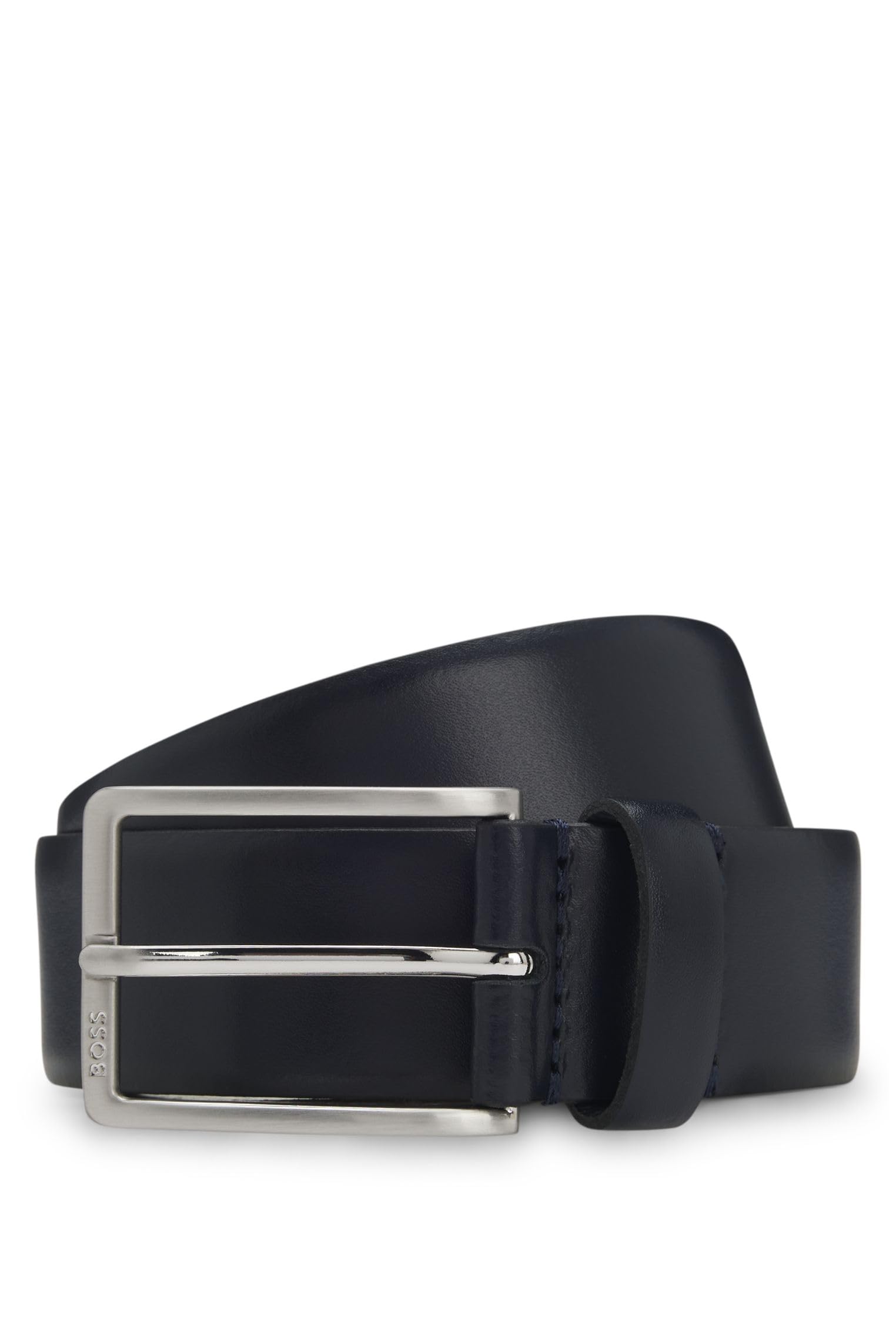 BOSS Herren Erman-L Sz35 Gürtel aus italienischem Leder mit Metalldetails in gebürsteter Silber-Optik