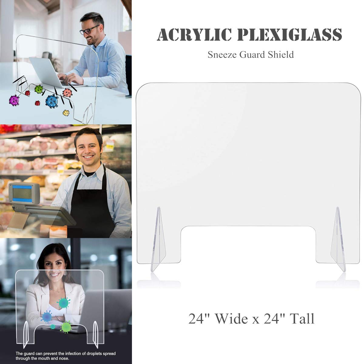 Buy Protective Sneeze Guard Shield for Counter and Desk,Clear Acrylic