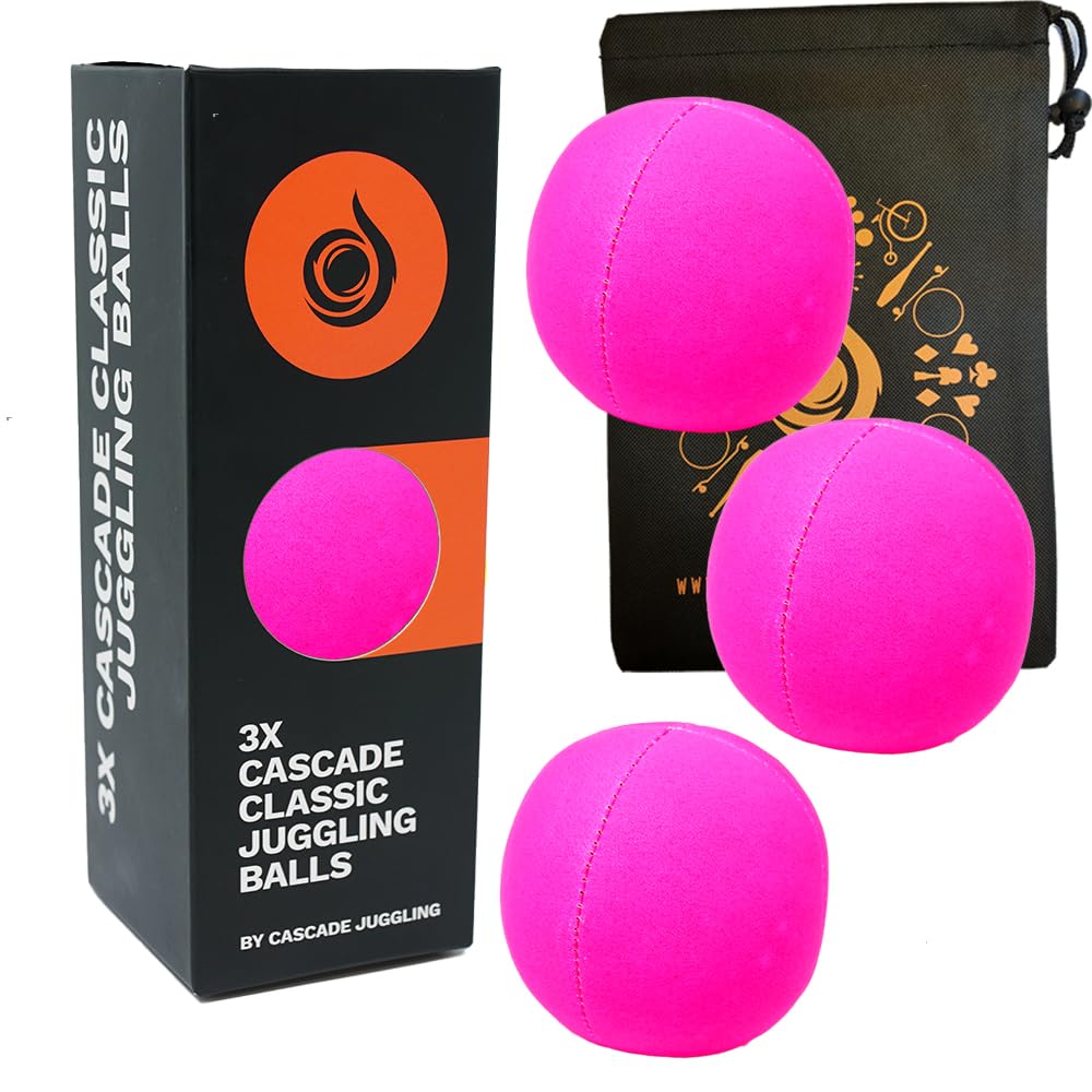 3 x Pro 115g Cascade Neon Classic Thud Juggling Balls & Bag - Set of 3 Juggling Balls (Pink)