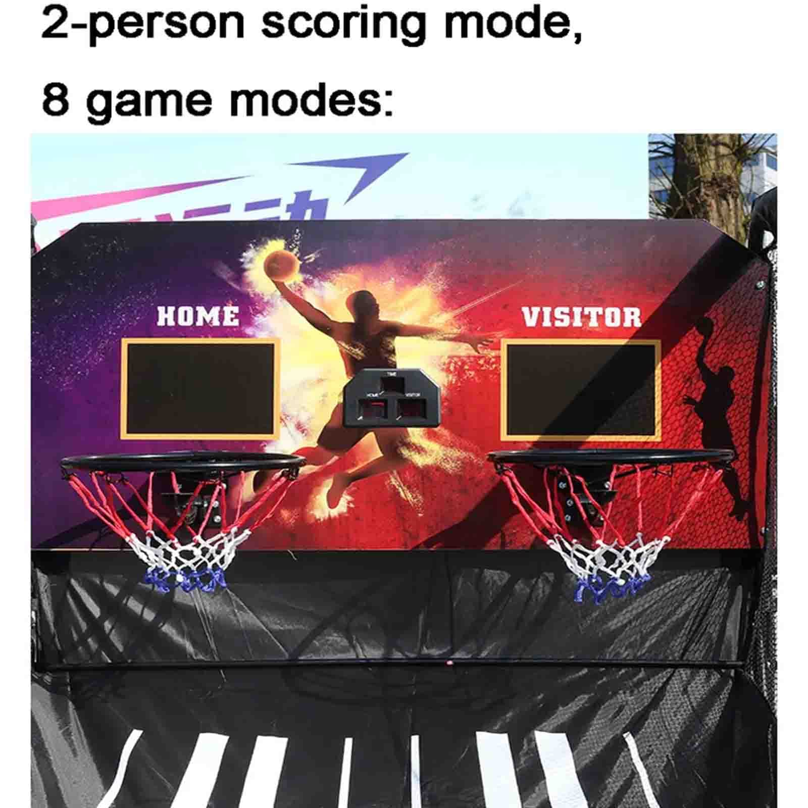 Jeu d'arcade Double Basket-Ball intérieur/extérieur, 8 Jeux différents, avec 4 balles avec Tableau de Bord électronique LED, pour Adultes et Enfants