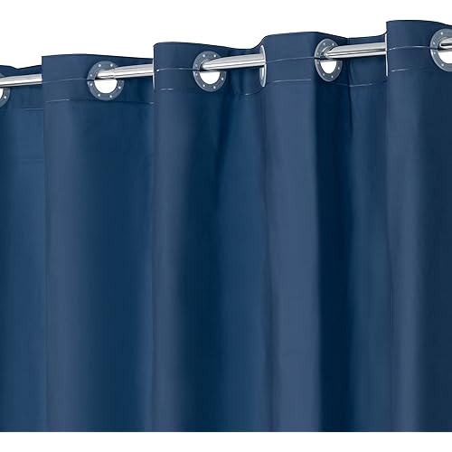 ABLUEN No Hook PEVA Shower Curtain or Liner - 8G Heavy Duty Blue Bathroom Shower Curtain No Hooks Required, Waterproof Plastic & PVC Free, Standard Size 71 x 74, Navy Blue