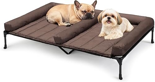 Veehoo Camas elevadas refrescantes para perros + cojín doble impermeable para dos perros medianos, cuna elevada para mascotas con tapete de apoyo