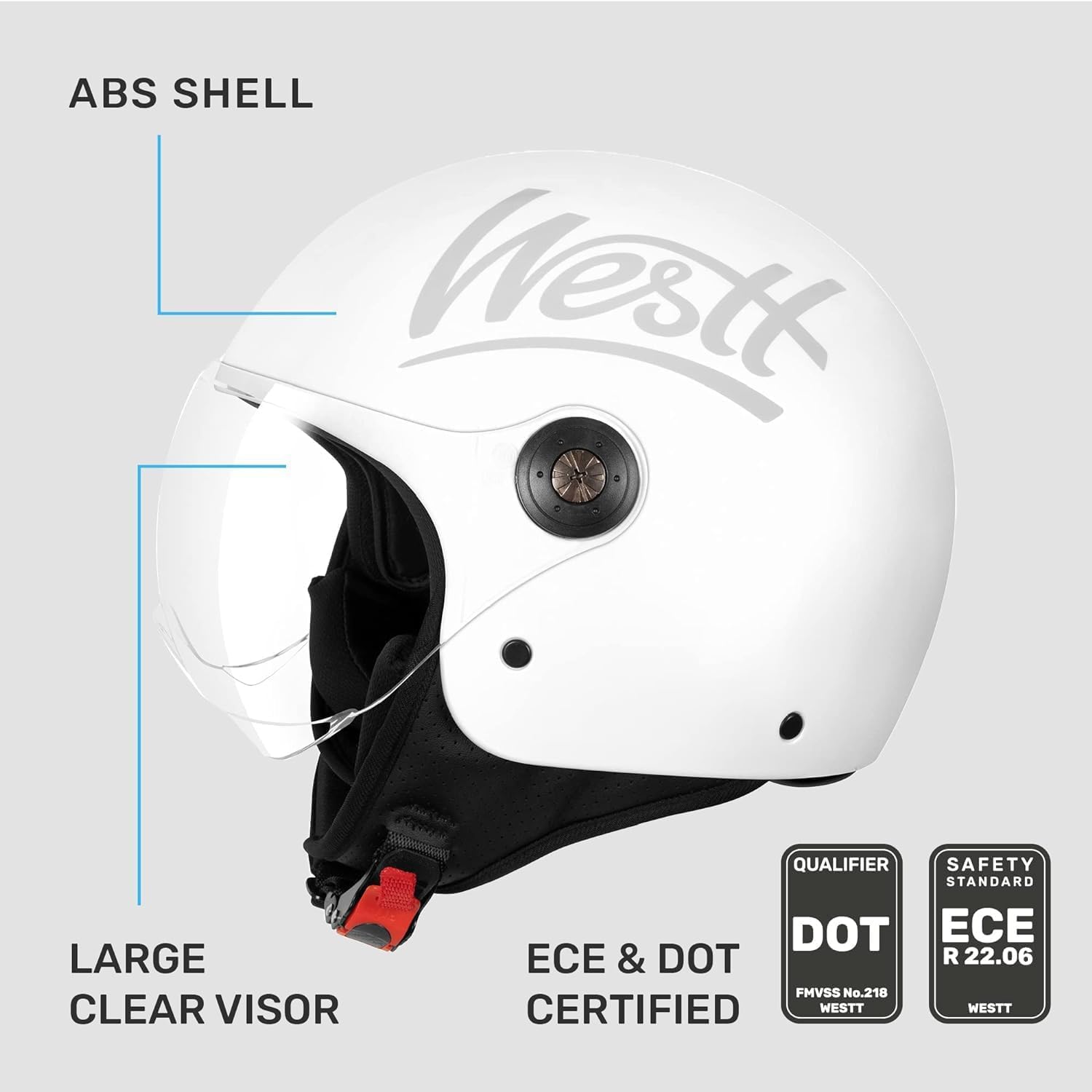 WESTT Classic Casco Moto jet con visiera Casco scooter uomo donna casco Vespa caschi moto jet vintage motorino, nero, grigio, bianco, Certificato ECE DOT, S-XL (Bianco, M (57-58 cm))