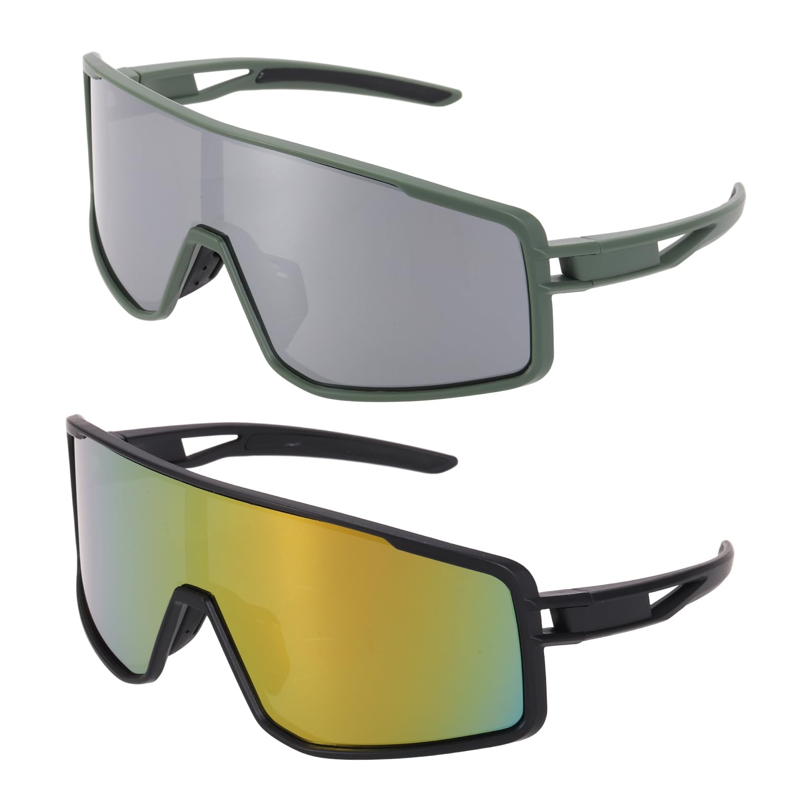 sourcing map 2Pcs Polarized Sports Sunglasses for Men Womens, UV400 Protection Cycling Sunglasses for Night Driving Running Skiing Fishing, Black & Green Frame Glare Red & Gray