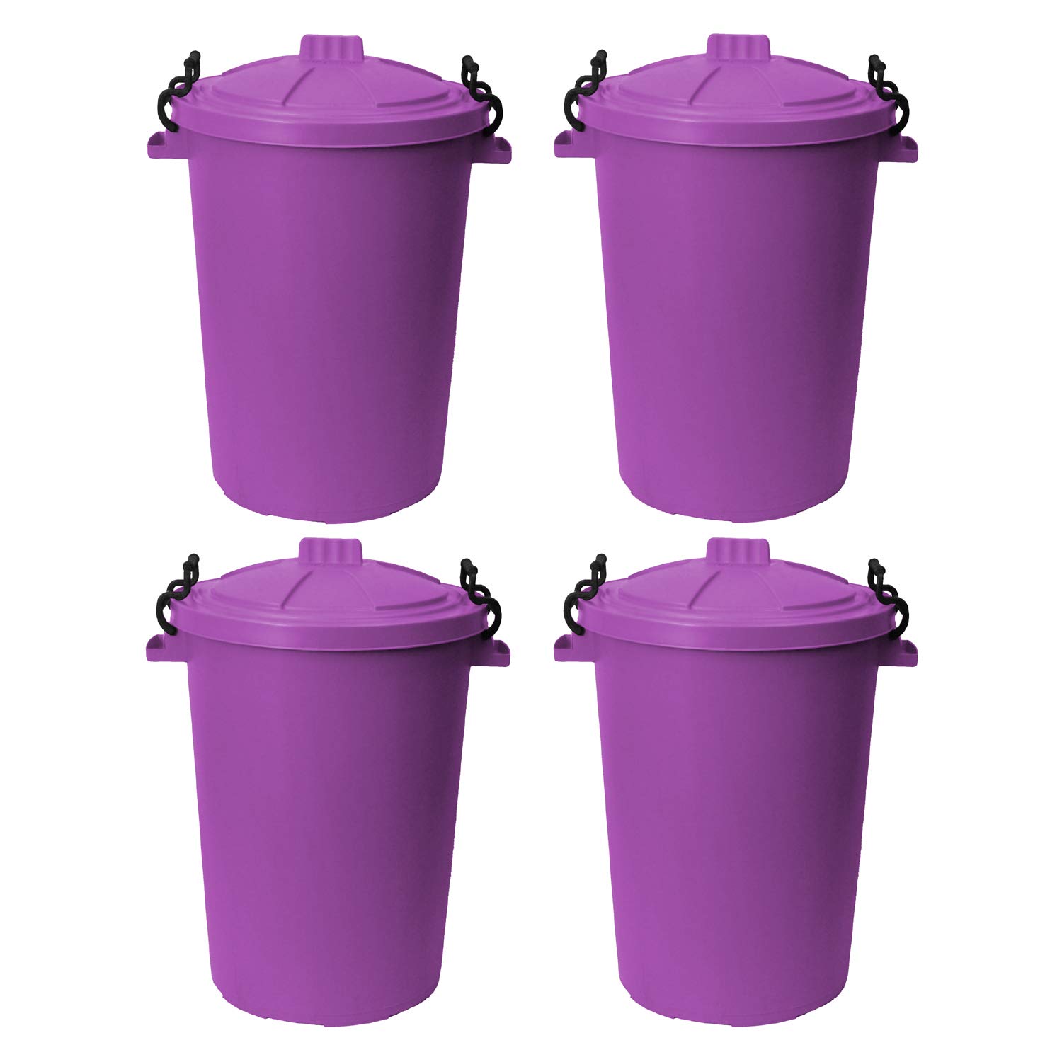 50L 50 Litre Heavy Duty Plastic Clip Lock Lid Bin - Purple, Set of 4 - for Indoor or Outdoor Use for Collection of Rubbish, Waste or Storage of Animal Feed.