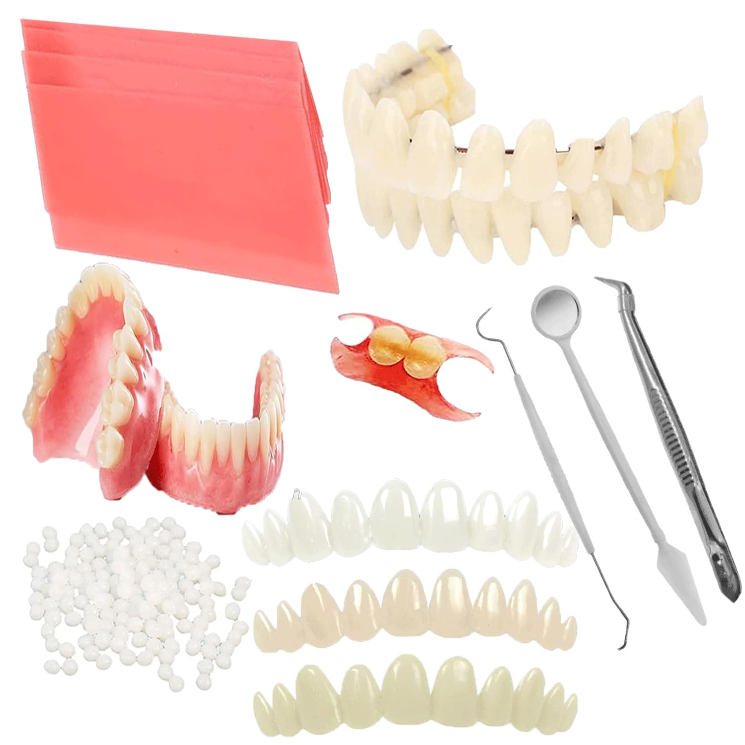 BJDTY DIY Denture Combinations, Making Partial dentures and Full dentures kit DIY Simulation Practice Making Denture Combinations, Equipped with Tool kit and Temporary Teeth (Dental Wax+White)