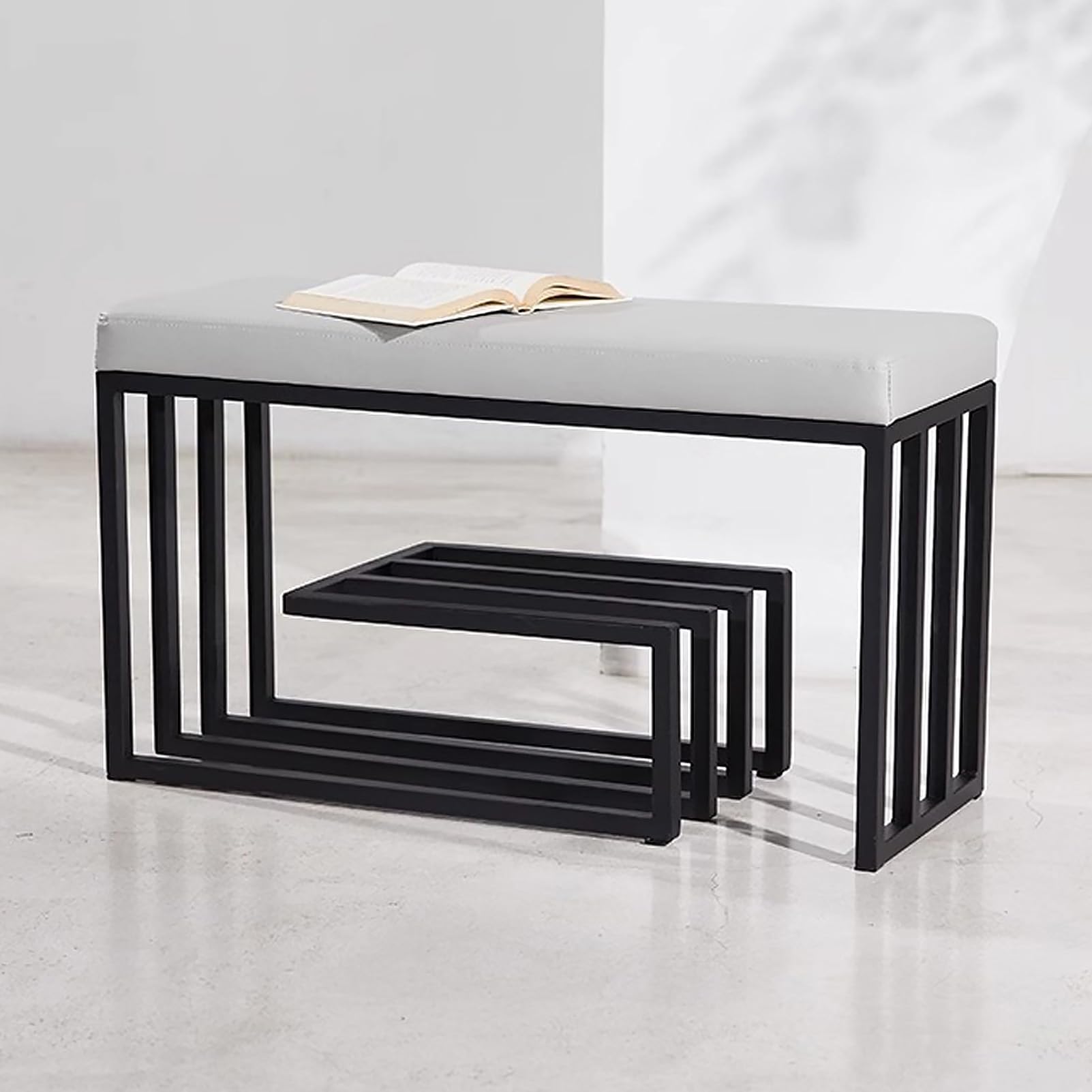 LWJSOCP Metal Shoe Storage Bench Entryway with Black Metal e Shoe Rack Bedroom Bench Ottoman with PU Leather Padded Seat - Space Saving nizer