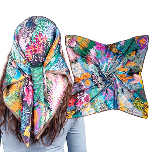 100% Mulberry Silk Scarf for Women Large Square Satin Head Scarf Hair Scarves Silk Bandana Scarf Headscarf 35”