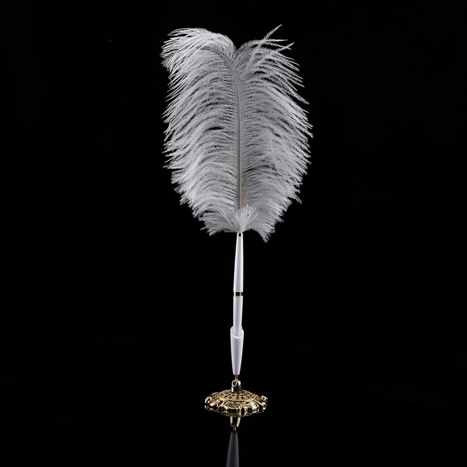 Mothinessto Signing Pen, 2 Colors Ballpoint Pen Quill Ostrich Wedding Quill Pen and Stand Signing Ballpoint Writing Pen With Metal Holder New for Stationery Gift(Gold)