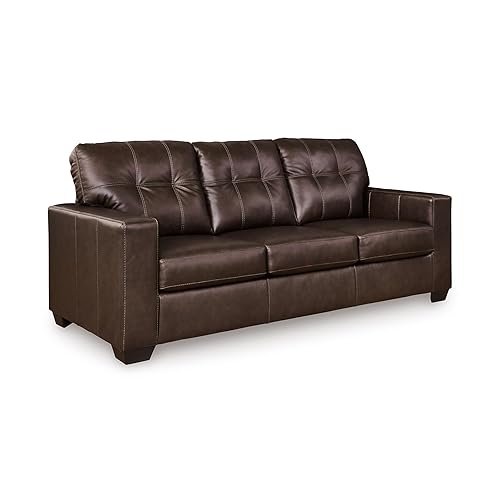 Santorine Transitional Tufted Leather Match Sofa, Dark Brown