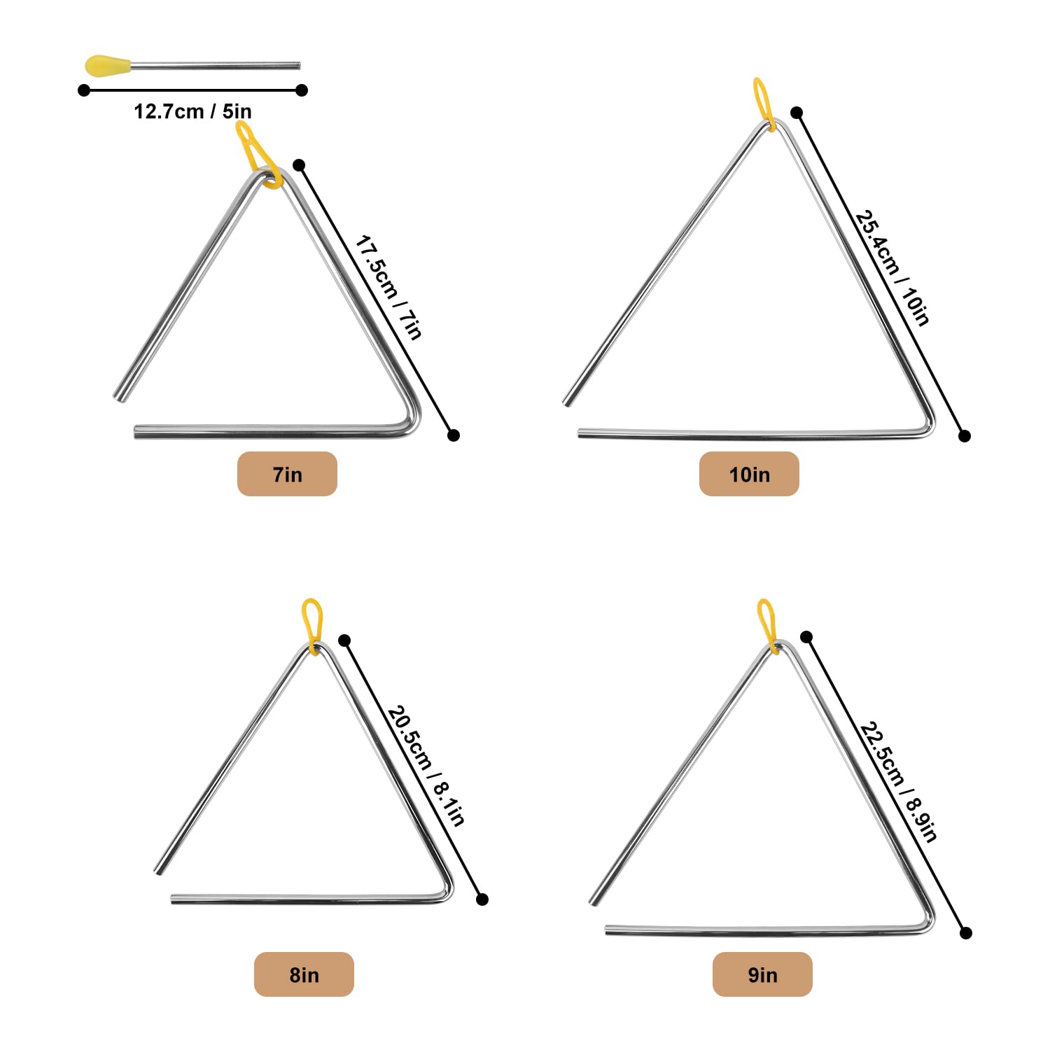 8 strumenti musicali a percussione triangolare, strumento triangolare con percussione, strumento a percussione ritmica a mano per lezioni di musica, concerti, esibizioni di band, feste (7/8/9