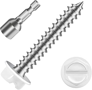 MewuDecor #8 x 1 White Painted Hex Washer Head Self Tapping Screws, Self Piercing Gutter Screws, Socket Bit Included, 100 PCS