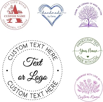 Personalized Name Stamp, 48+ Designs for Choose, Custom Signature, Flower Loop Floral Frame, for Handmade Business, Handmade with Love, Round Stamp 1.65"